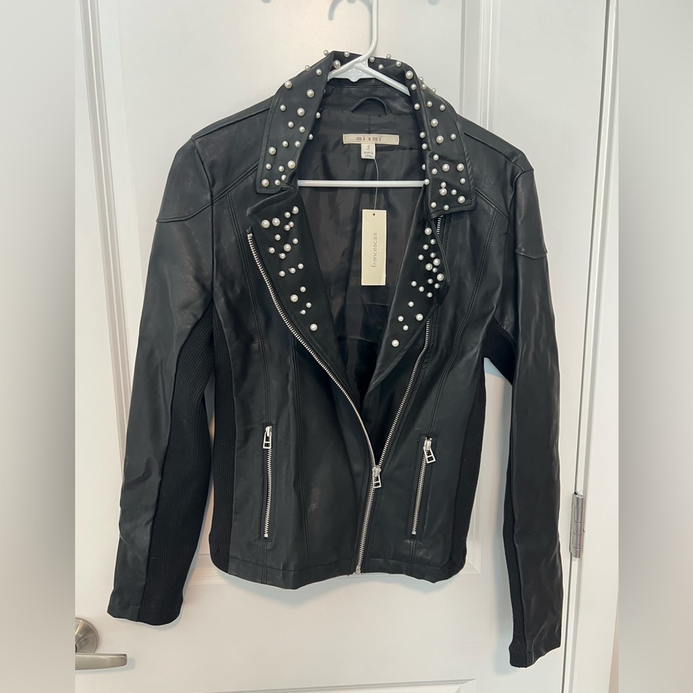 Miami Black Leather Jacket with Silver Studs